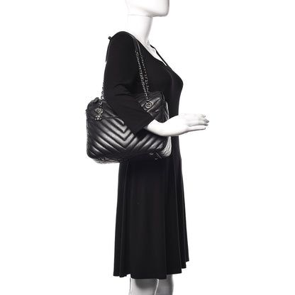 Chanel Lambskin Surpique Chevron Quilted Tote Black 2 of 14