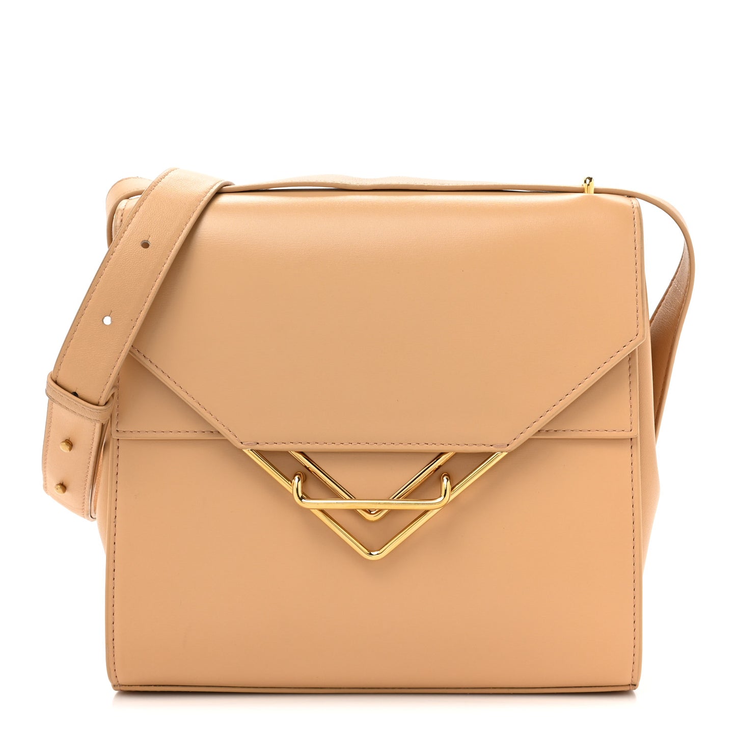 Box Calfskin Nappa Clip Bag Almond Gold