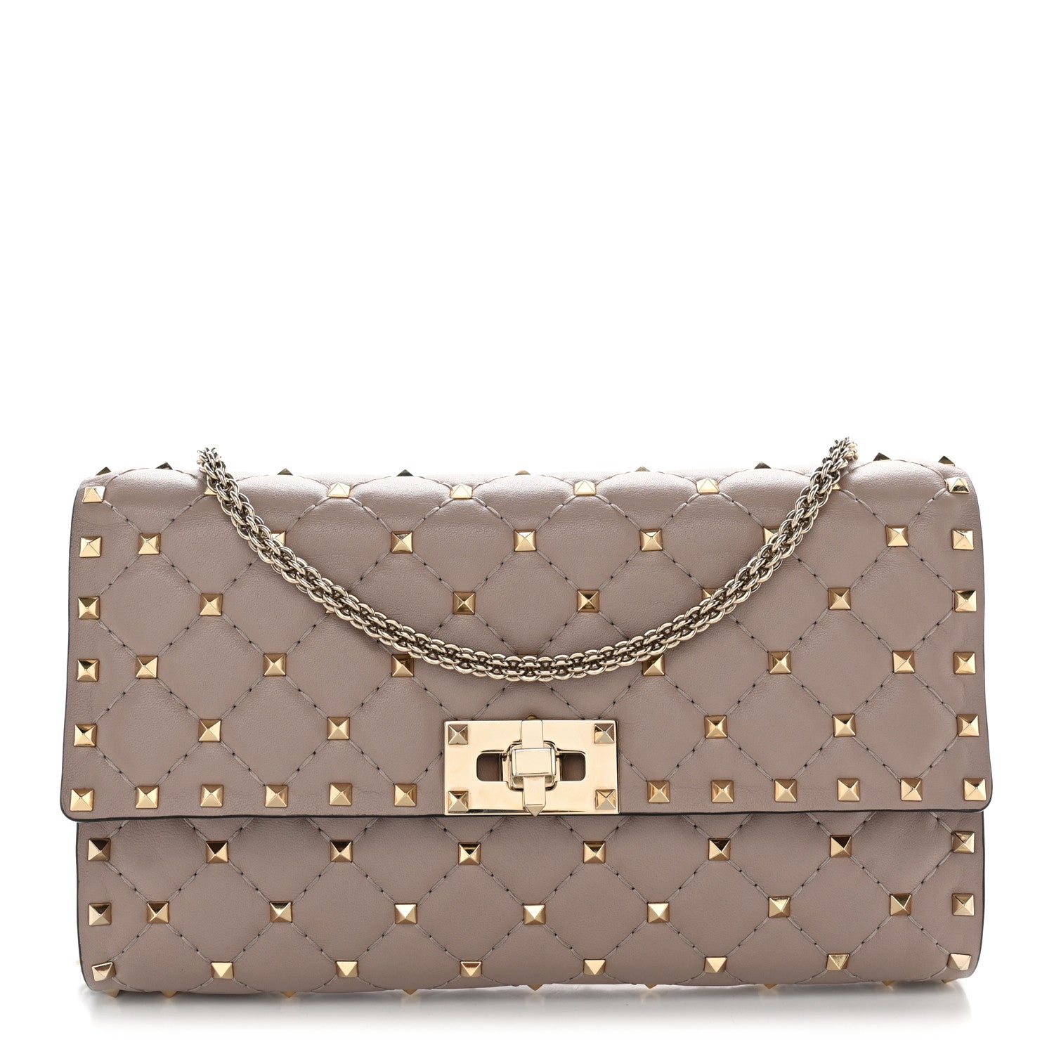 Valentino Garavani Lambskin Rockstud Spike Wallet on Chain Poudre 1 of 10