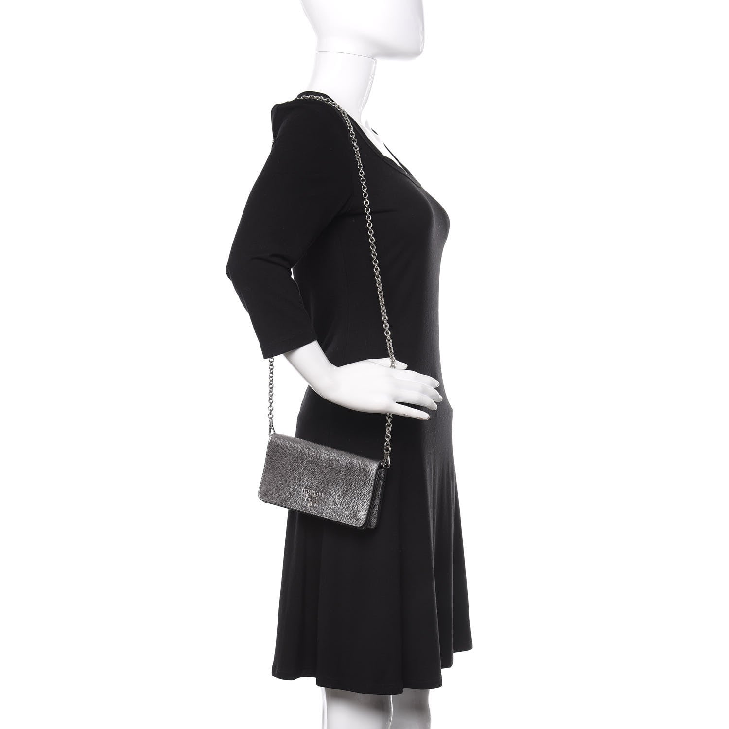 Prada Vitello Daino Chain Wallet Cromo 2 of 10