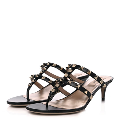 Valentino Garavani Calfskin Rockstud 50mm Flip Flop Thong Sandals 38 Black 3 of 9