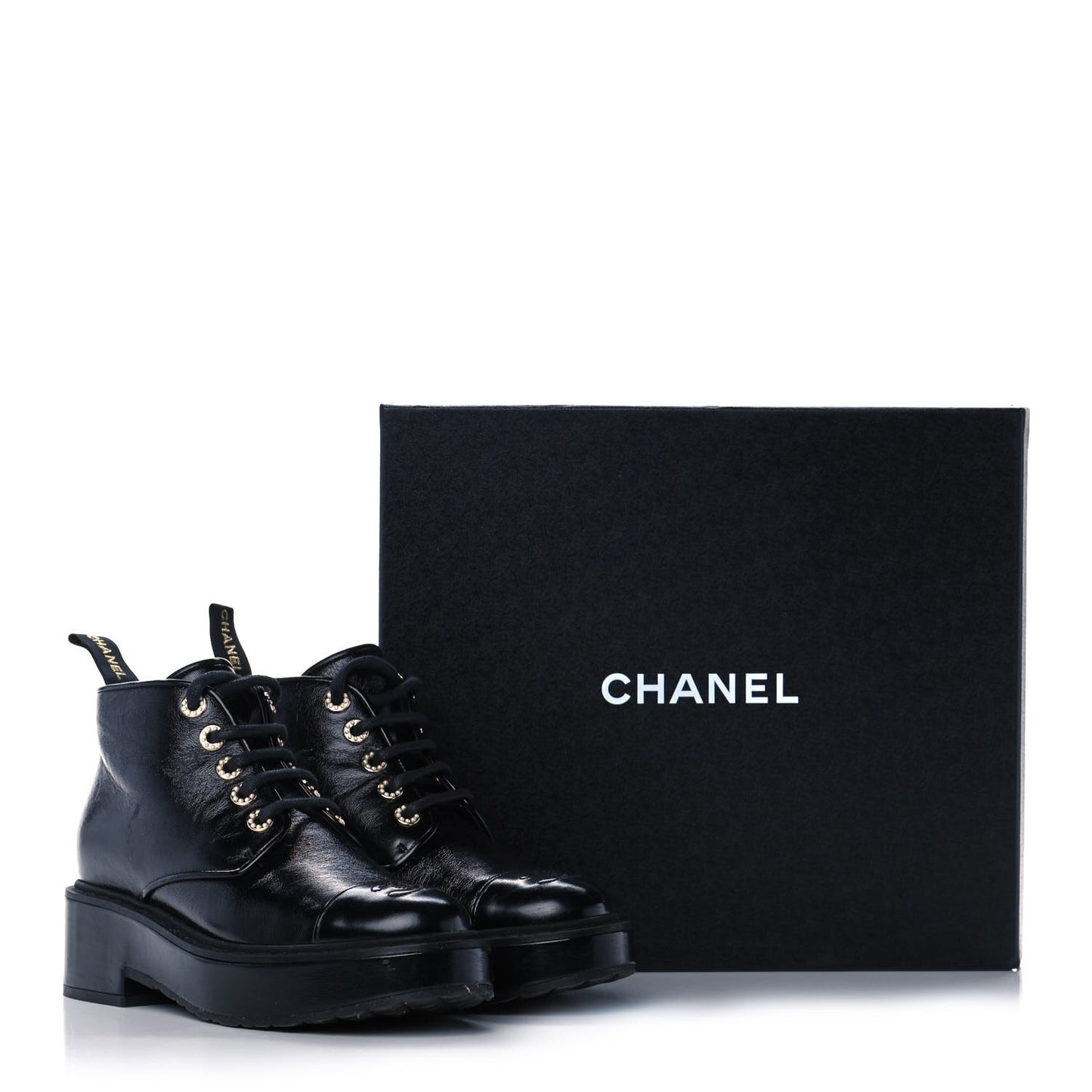 Shiny Calfskin Pearl Lace Up Combat Short Boots 38.5 Black