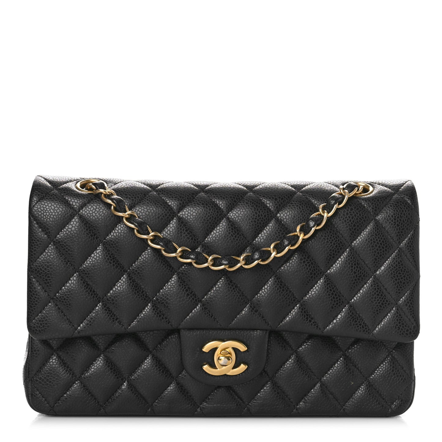 Caviar Quilted Medium Double Flap Black