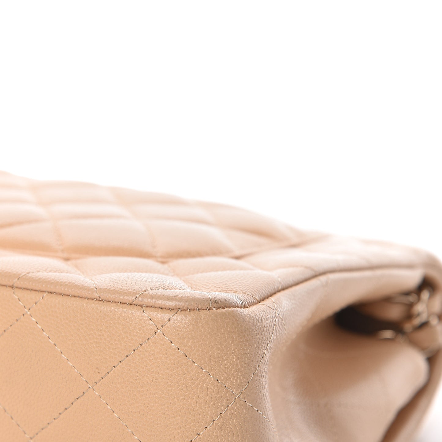 Caviar Quilted Jumbo Double Flap Light Beige