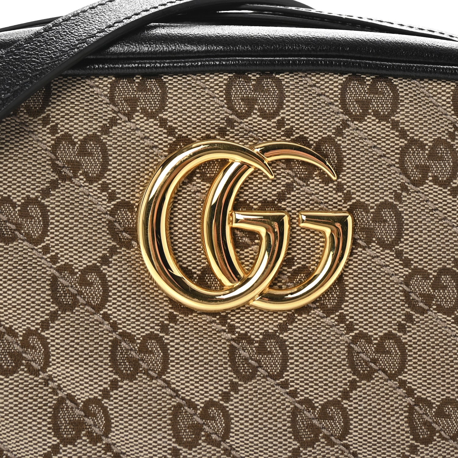 Gucci Monogram Matelasse Diagonal Small GG Marmont Chain Shoulder Bag Beige Black 8 of 10