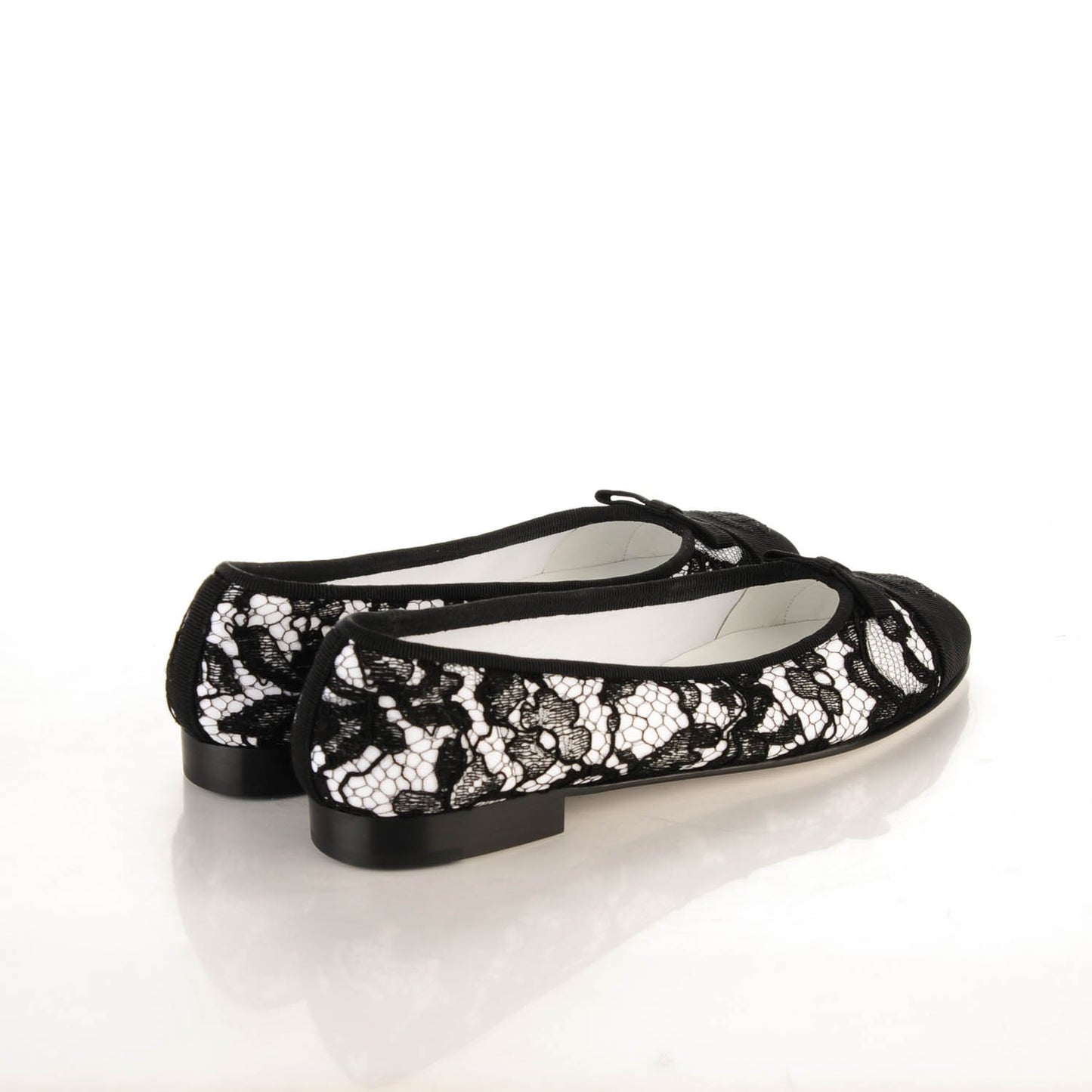 Lace Grosgrain Cap Toe Ballerina Flats 36.5 Black White