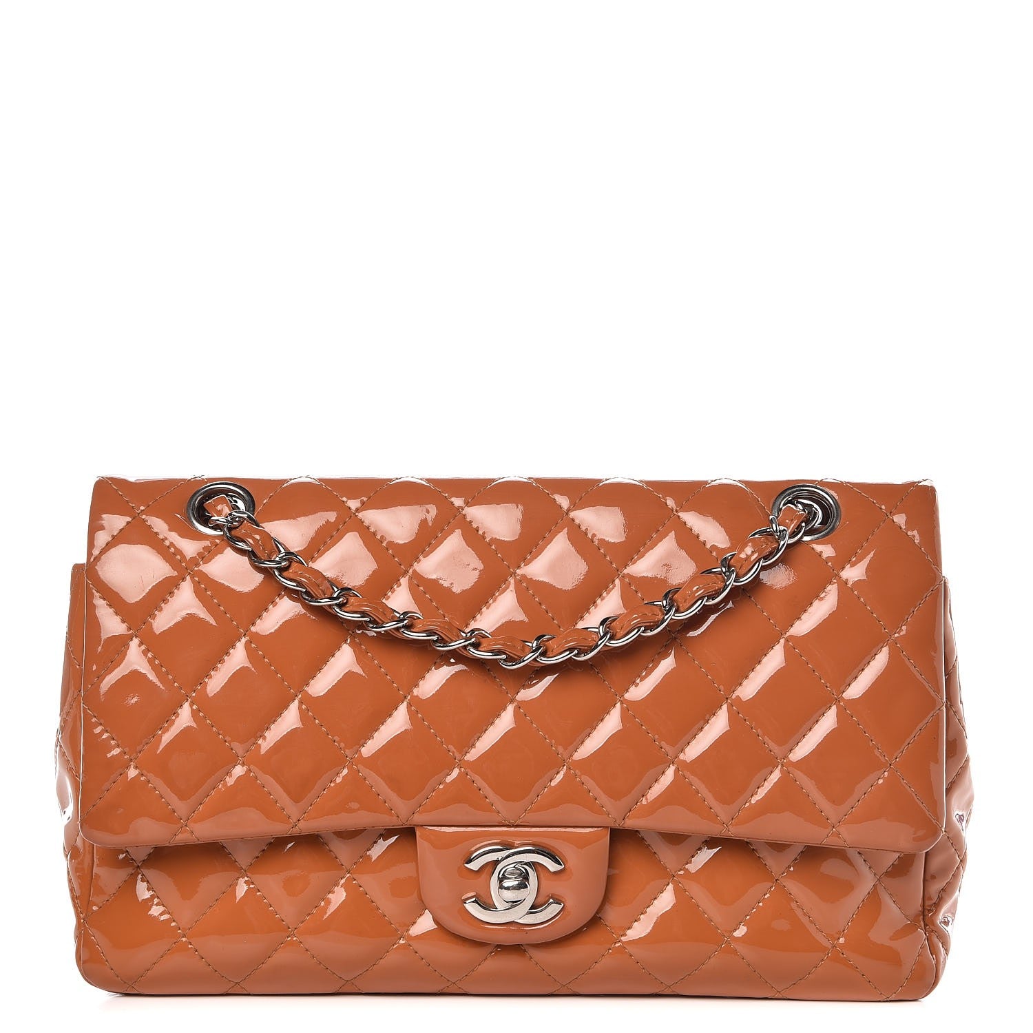 Chanel Patent Quilted Medium Double Flap Orange 1 of 13