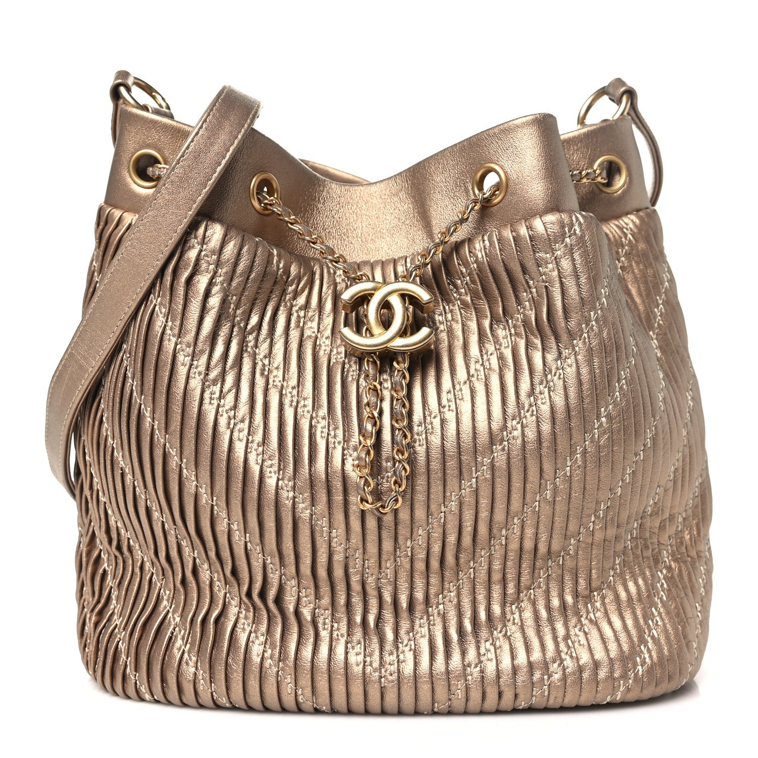 Chanel Metallic Lambskin Coco Pleats Drawstring Bag Gold 1 of 11