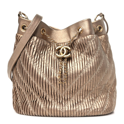 Chanel Metallic Lambskin Coco Pleats Drawstring Bag Gold 1 of 11