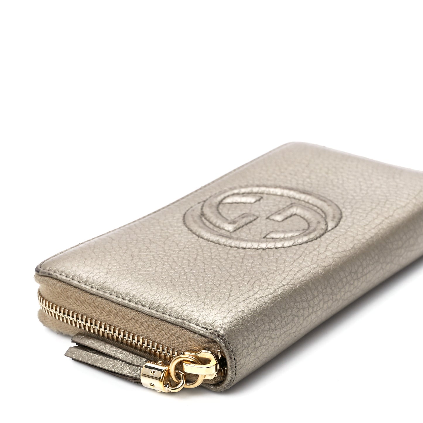 Metallic Pebbled Calfskin Soho Zip Around Wallet Golden Beige