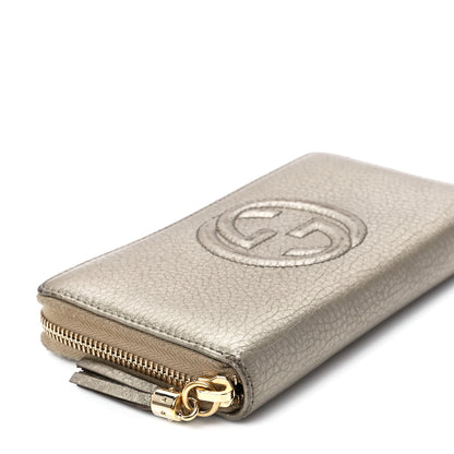 Gucci Metallic Pebbled Calfskin Soho Zip Around Wallet Golden Beige 9 of 10