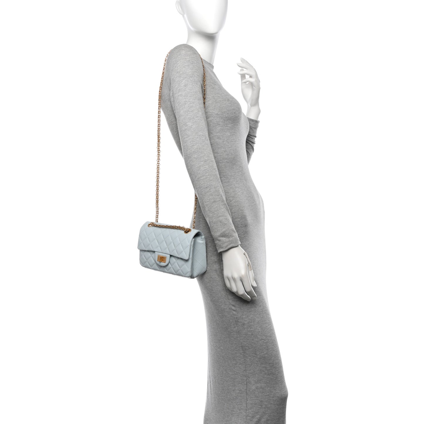 Aged Calfskin Quilted 2.55 Reissue Mini Flap Light Blue