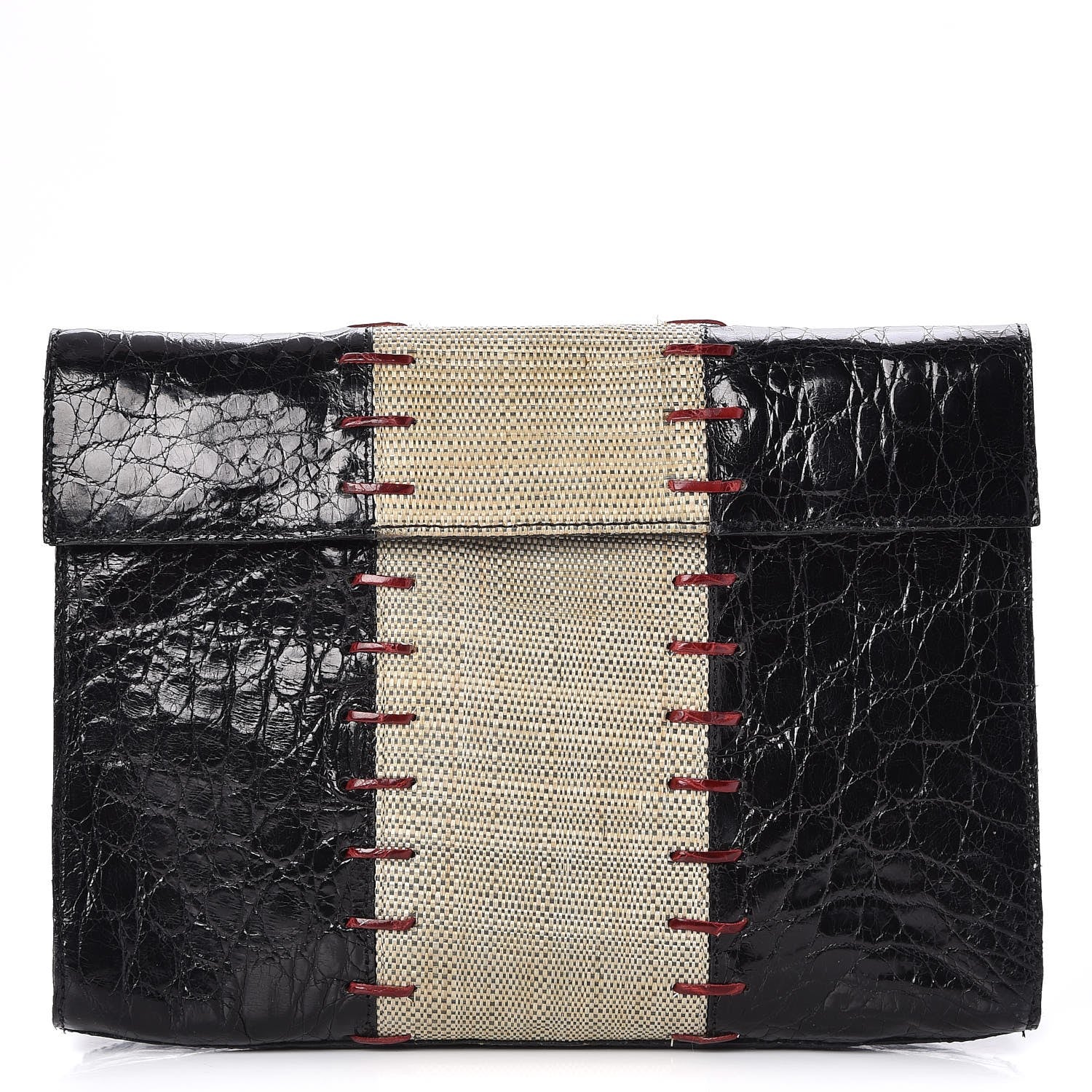 Nancy Gonzalez Crocodile Linen Clutch Black 1 of 6
