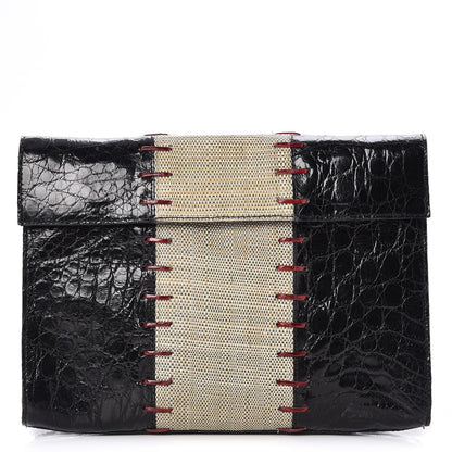 Nancy Gonzalez Crocodile Linen Clutch Black 1 of 6