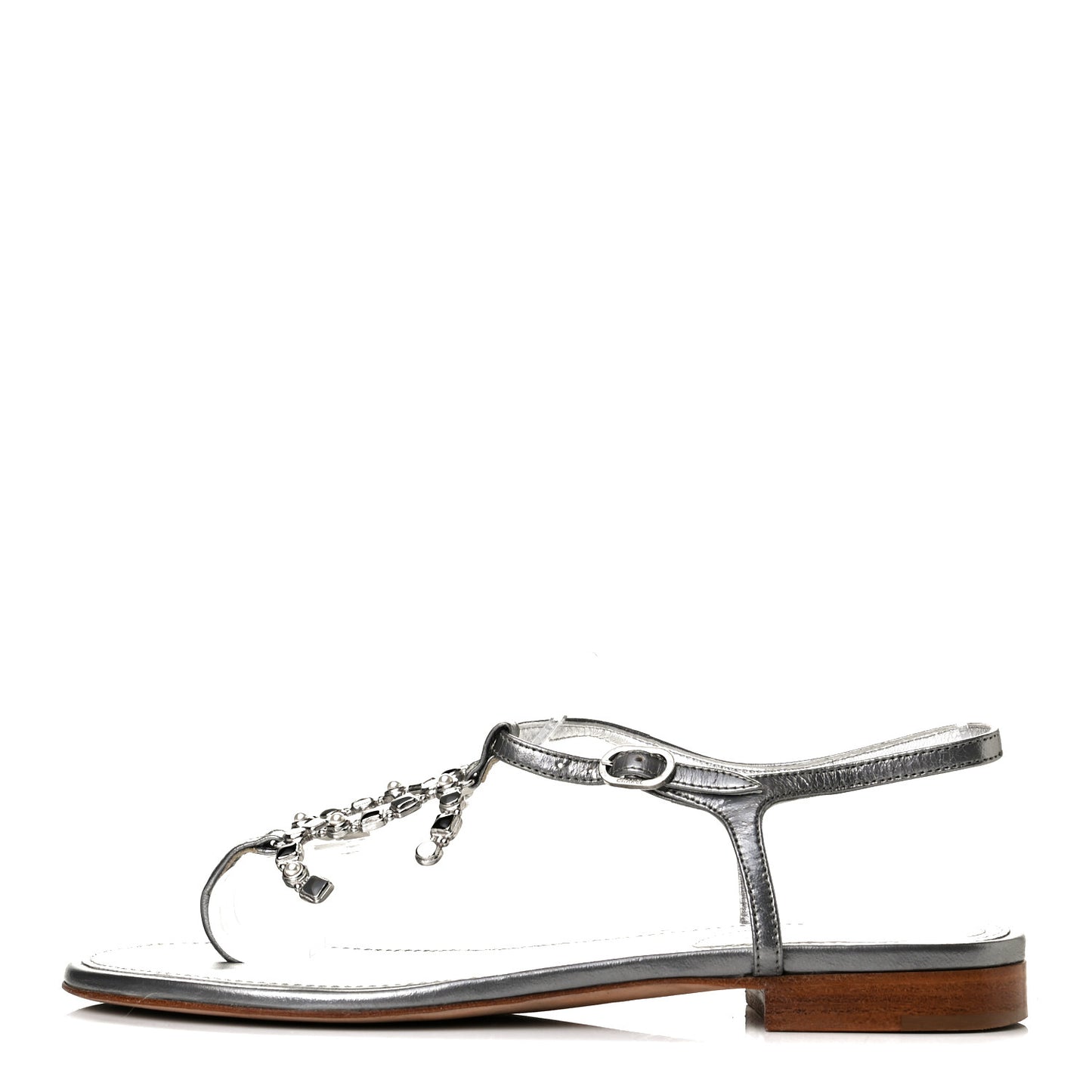 Metallized Lambskin CC Crystal Thong Sandals 38 Silver