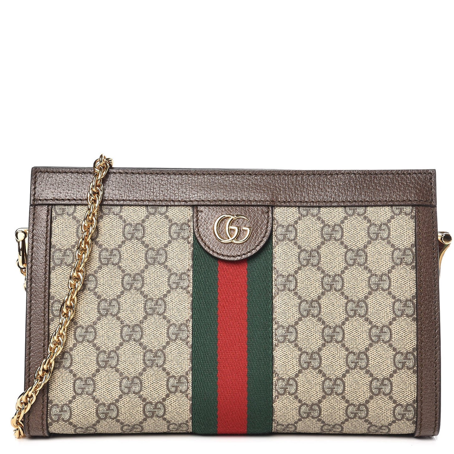 GG Supreme Monogram Web Small Ophidia Chain Shoulder Bag Brown