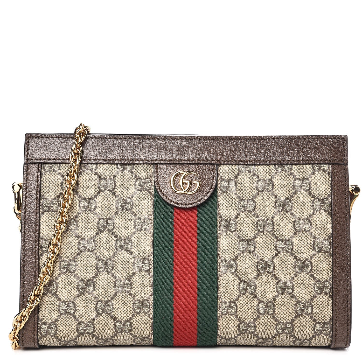 Gucci GG Supreme Monogram Web Small Ophidia Chain Shoulder Bag Brown 1 of 7