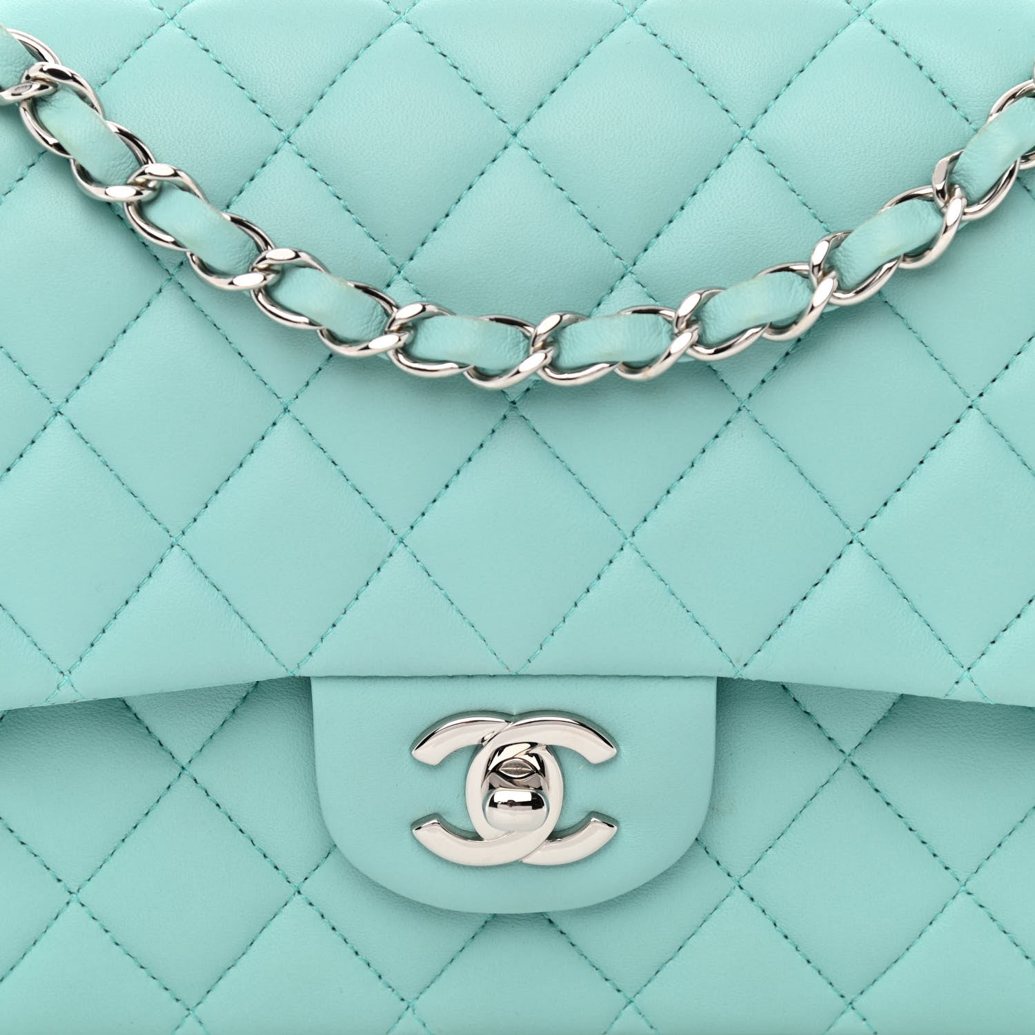 Chanel Lambskin Quilted Medium Double Flap Light Blue 7 of 11