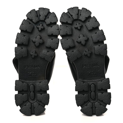 Prada Nappa Soft Metal Triangle Logo Padded Monolith 55mm Slingback Sandals 38 Black 5 of 9