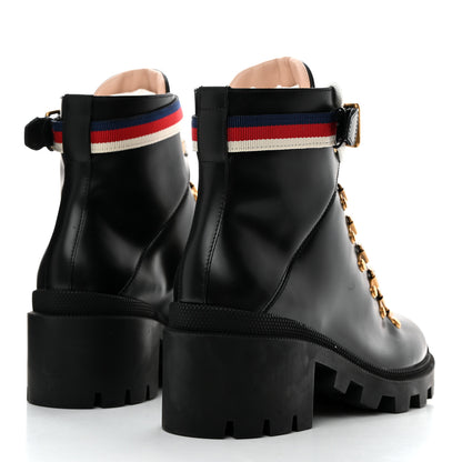 Gucci Calfskin Sylvie Web Womens Lace Up Combat Boots 37 Black 4 of 9