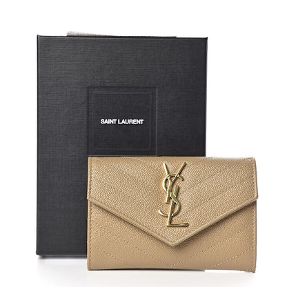 Saint Laurent Grain De Poudre Matelasse Chevron Small Monogram Envelope Wallet Dark Latte 7 of 7