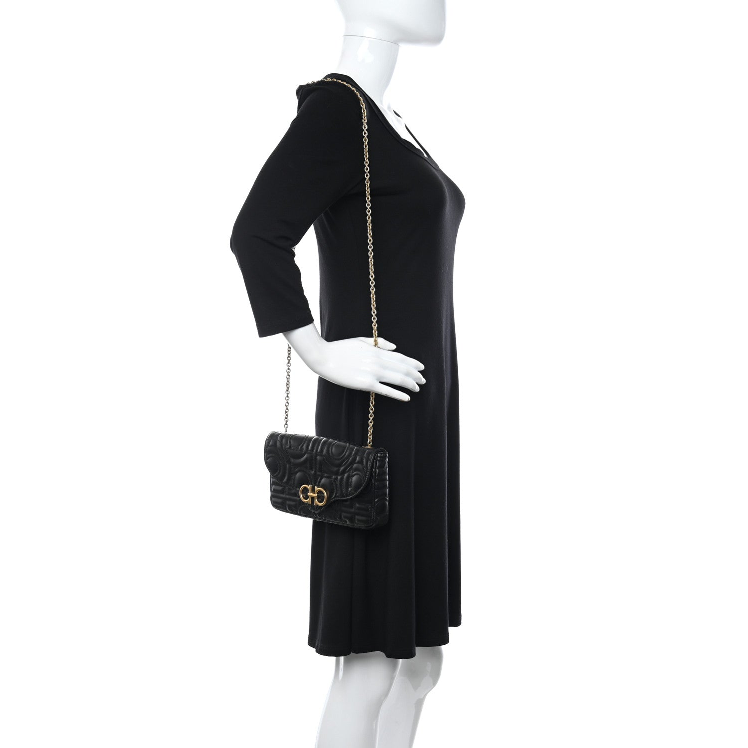 Salvatore Ferragamo Calfskin Quilted Gancini Mini Bag Black 2 of 12