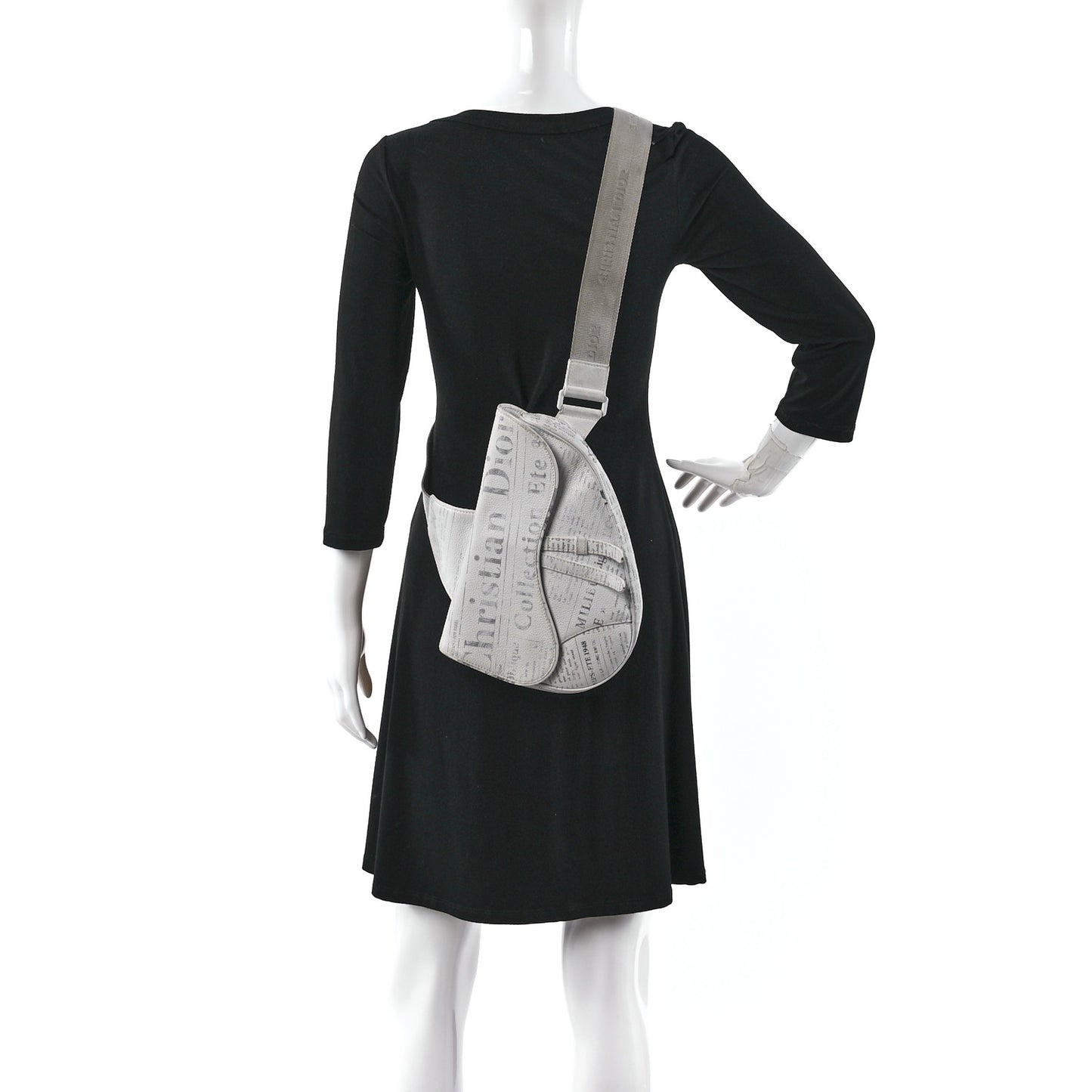 X DANIEL ARSHAM Grained Calfskin Newspaper Print Saddle Bag White