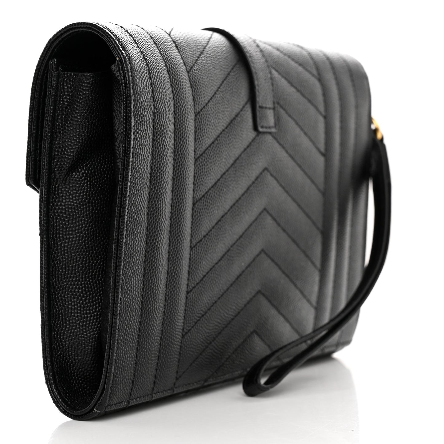 Grain De Poudre Textured Mixed Matelasse Triquilt Monogram Clutch Black