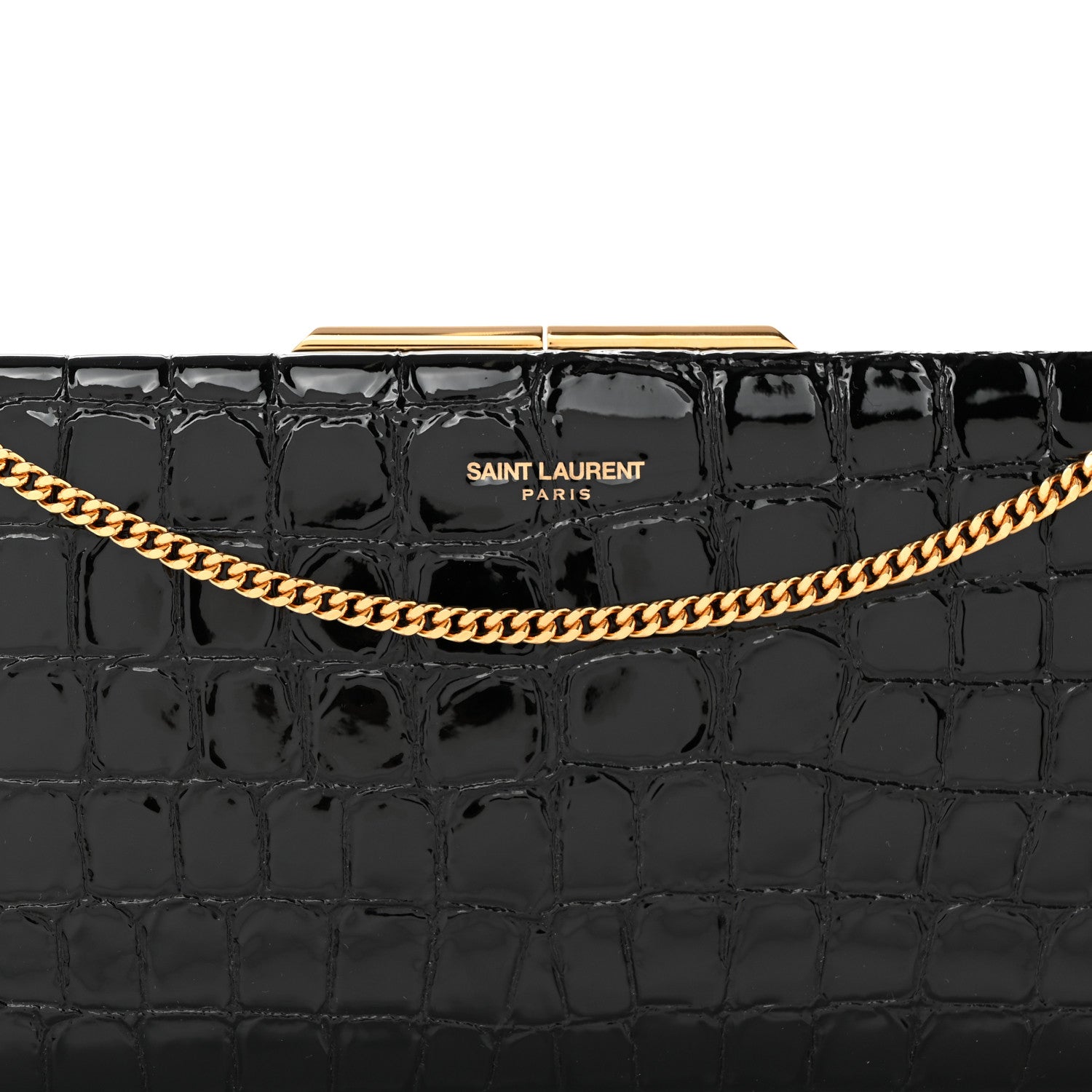 Saint Laurent Lacquered Calfskin Crocodile Embossed Small Midnight Clutch Black 7 of 11