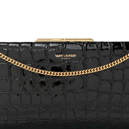 Saint Laurent Lacquered Calfskin Crocodile Embossed Small Midnight Clutch Black 7 of 11