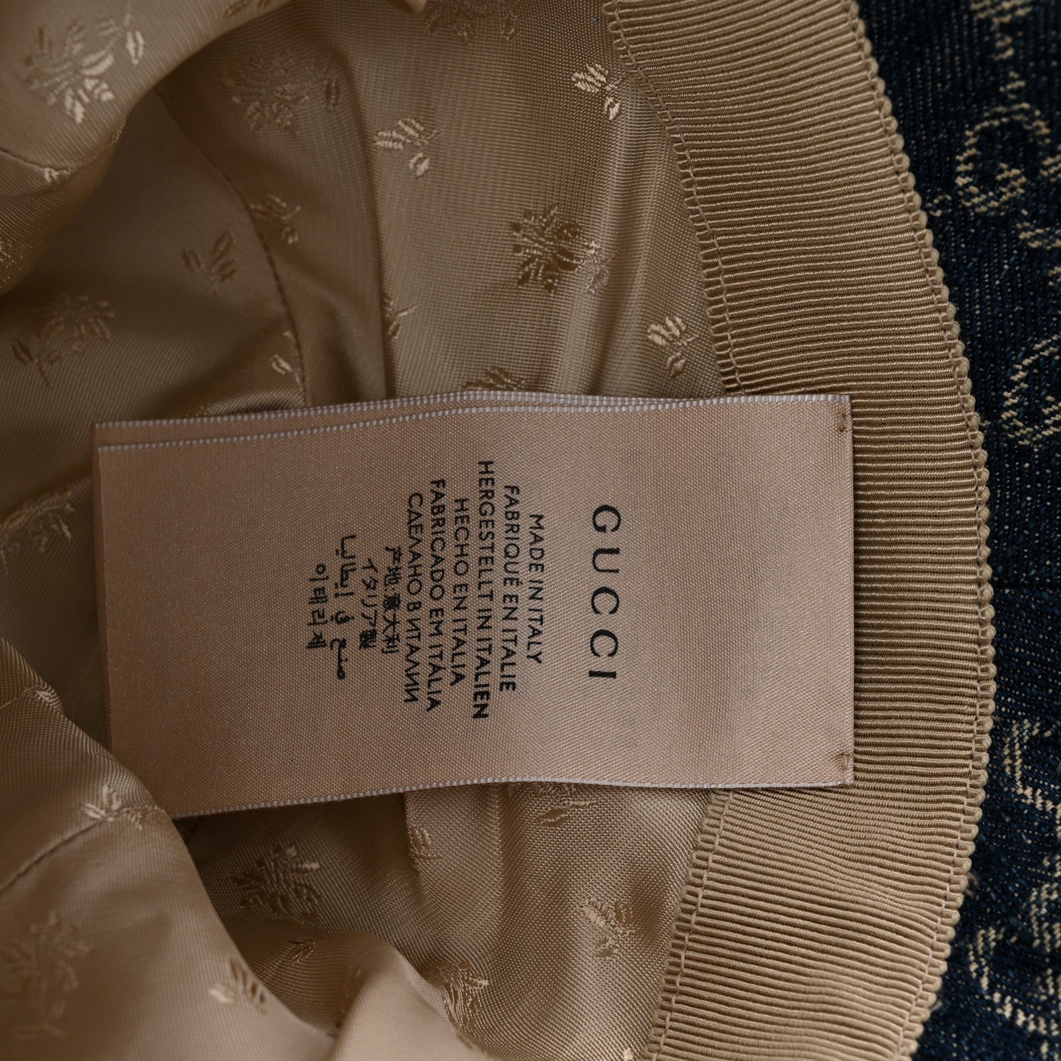 Gucci Washed Jacquard Denim Nappa GG Monogram Oscar Bucket Hat L Denim Cuir 9 of 9