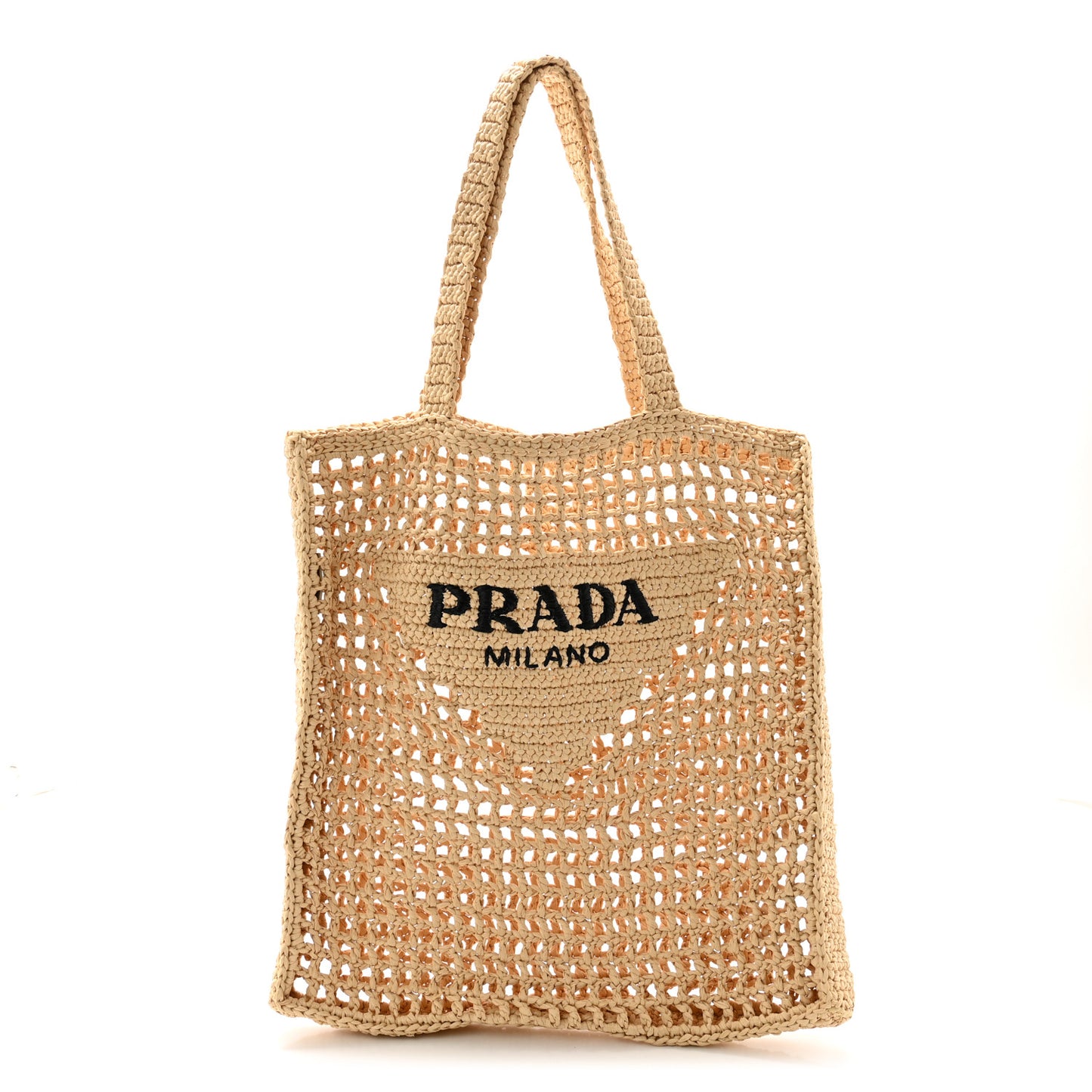 Yarn Raffia Effect Crochet Logo Embroidered Tote Bag Naturale