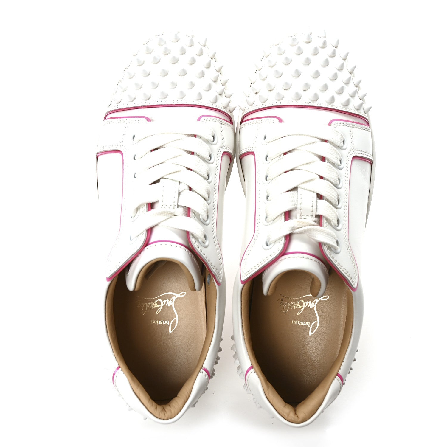 Christian Louboutin Calfskin Spikes Womens Vieira 2 Flat Sneakers 36 White Rose 2 of 9