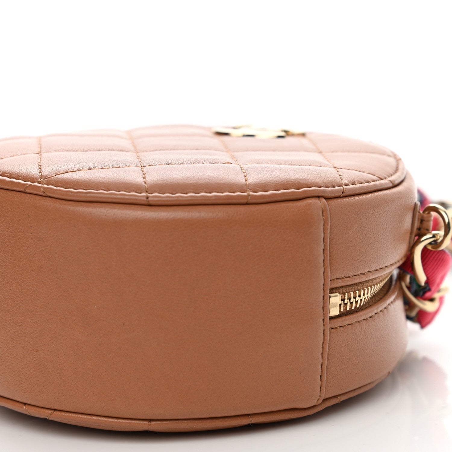 Chanel Shiny Lambskin Ribbon Quilted Round Clutch With Chain Brown 10 of 11
