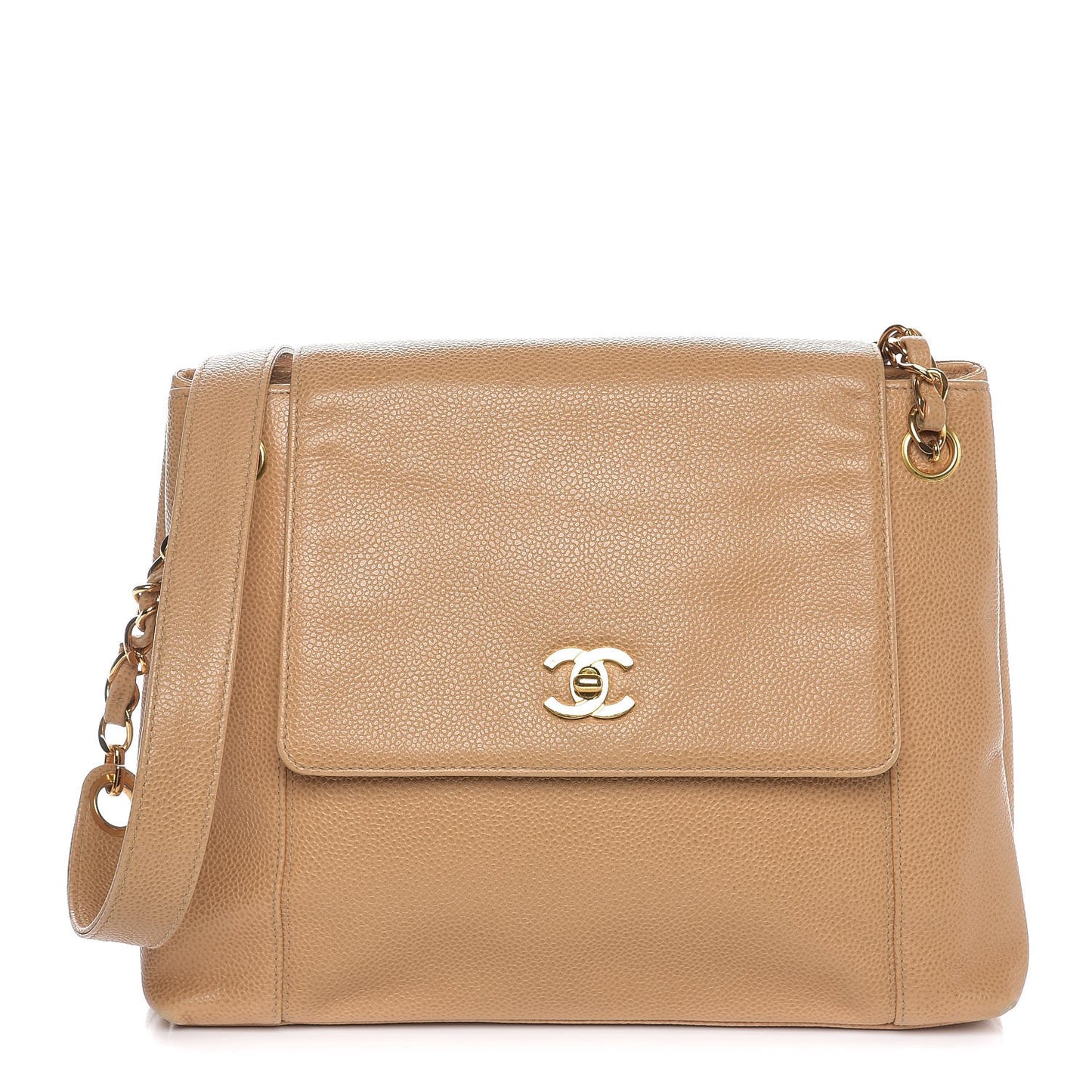 Caviar Flap Shoulder Bag Beige