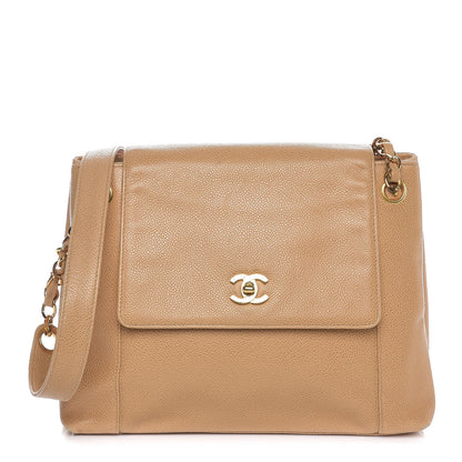 Chanel Caviar Flap Shoulder Bag Beige 1 of 12