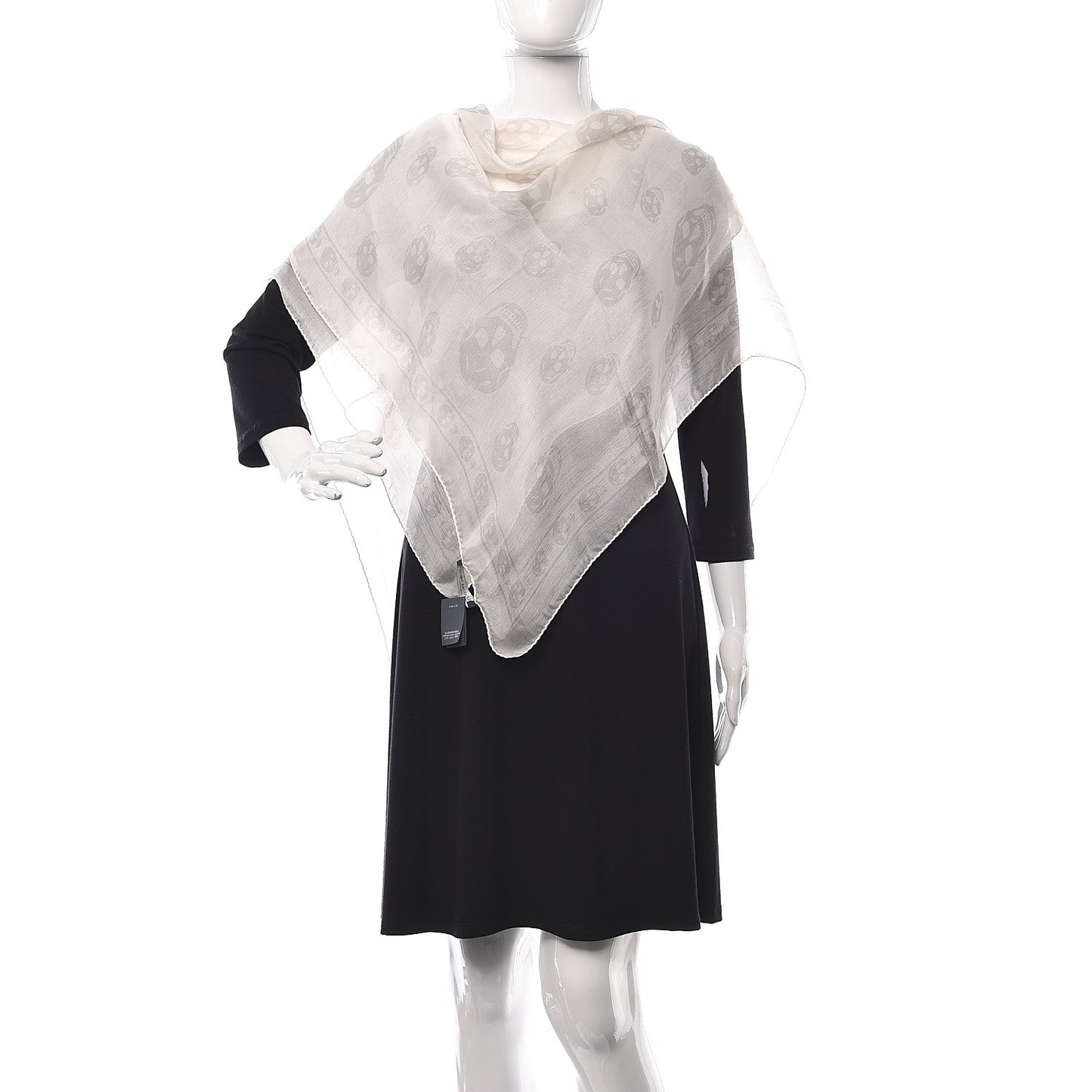 Silk Chiffon Skull Scarf Ivory Grey