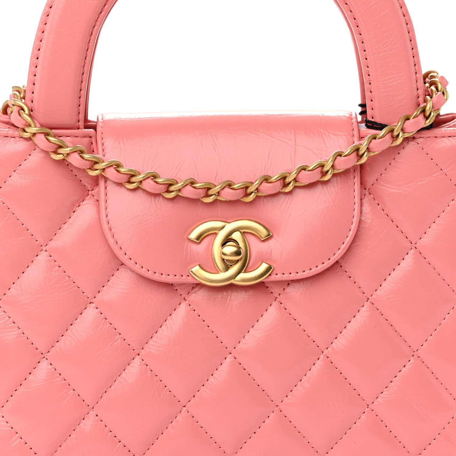 Chanel Shiny Aged Calfskin Quilted Nano Kelly Shopper Pink 8 of 10