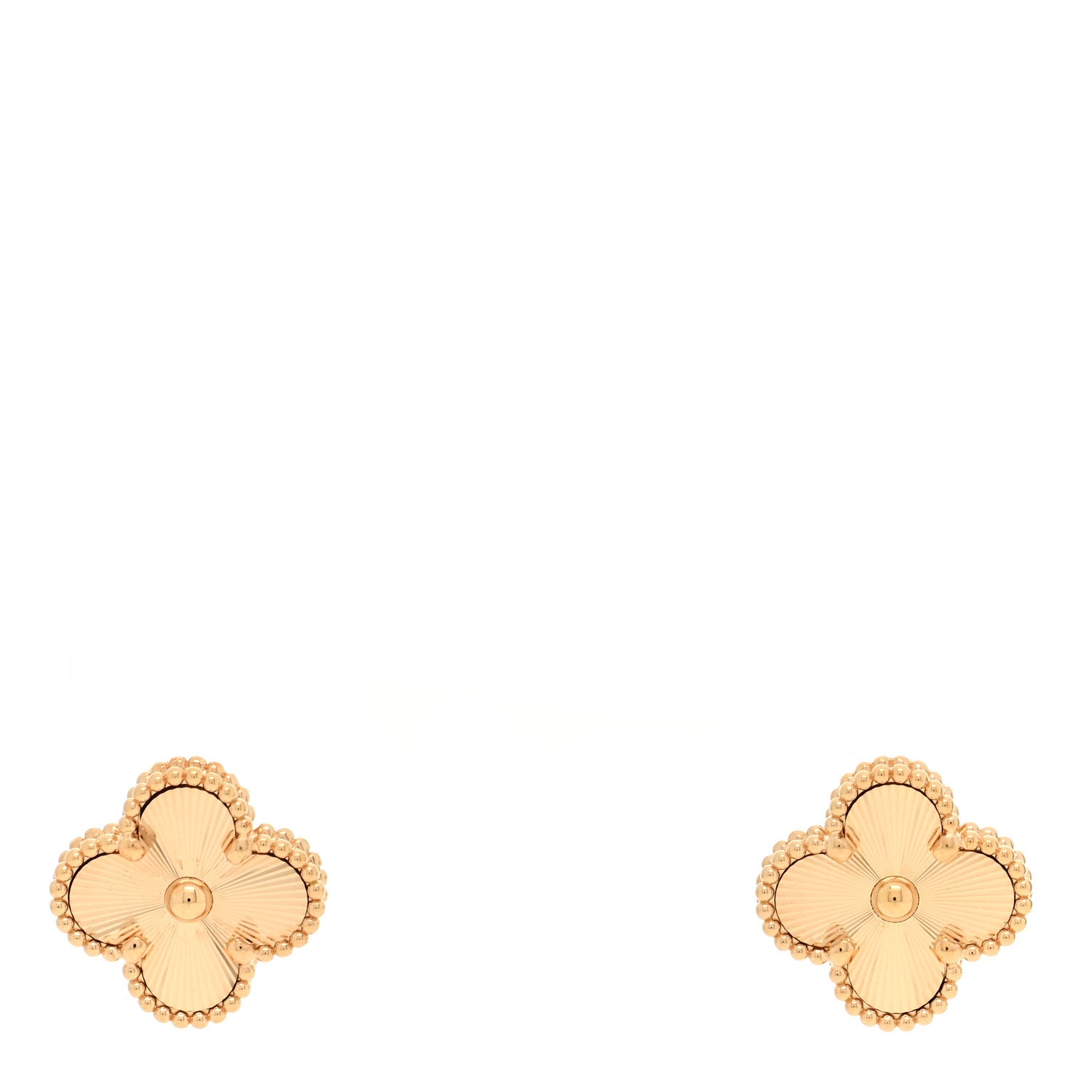 Van Cleef & Arpels 18K Yellow Gold Guilloche Vintage Alhambra Earrings 1 of 5