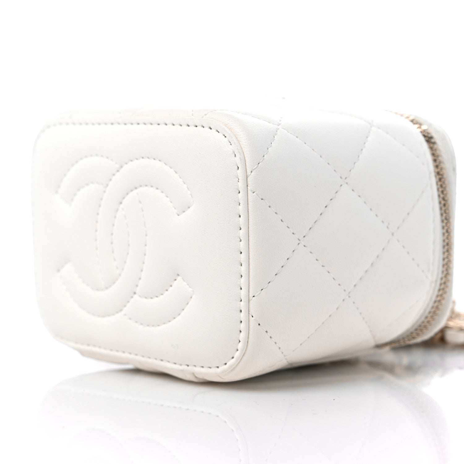 Chanel Lambskin Quilted Enamel Pearl Crush Mini Vanity Case With Chain White 9 of 10
