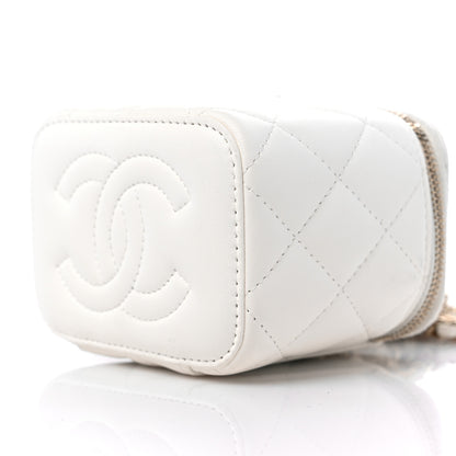 Chanel Lambskin Quilted Enamel Pearl Crush Mini Vanity Case With Chain White 9 of 10
