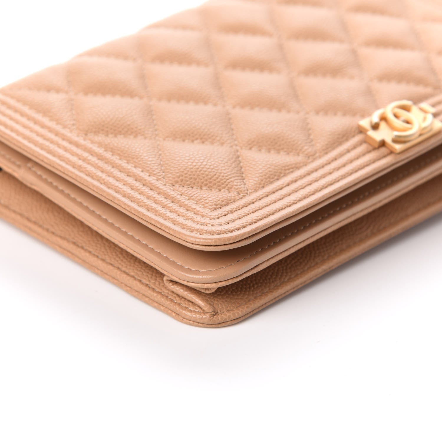 Chanel Caviar Quilted Boy Wallet On Chain WOC Dark Beige 9 of 10