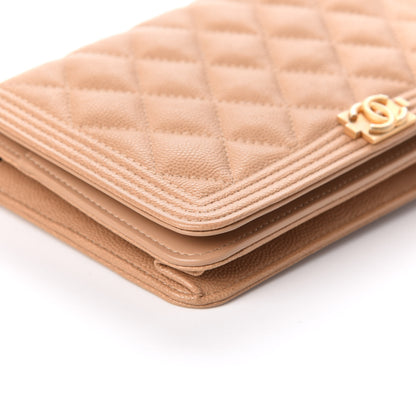Chanel Caviar Quilted Boy Wallet On Chain WOC Dark Beige 9 of 10