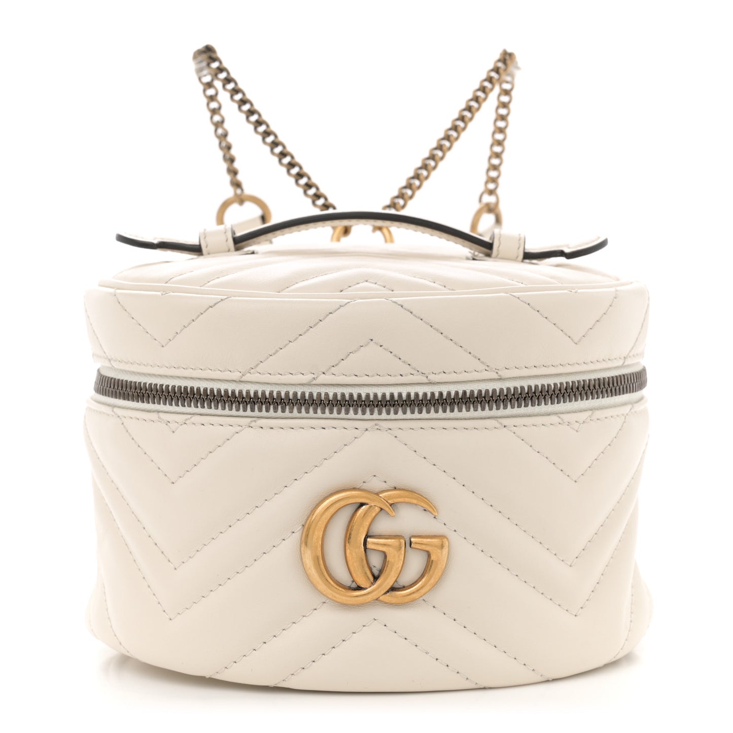 Calfskin Matelasse Mini GG Marmont Round Backpack White
