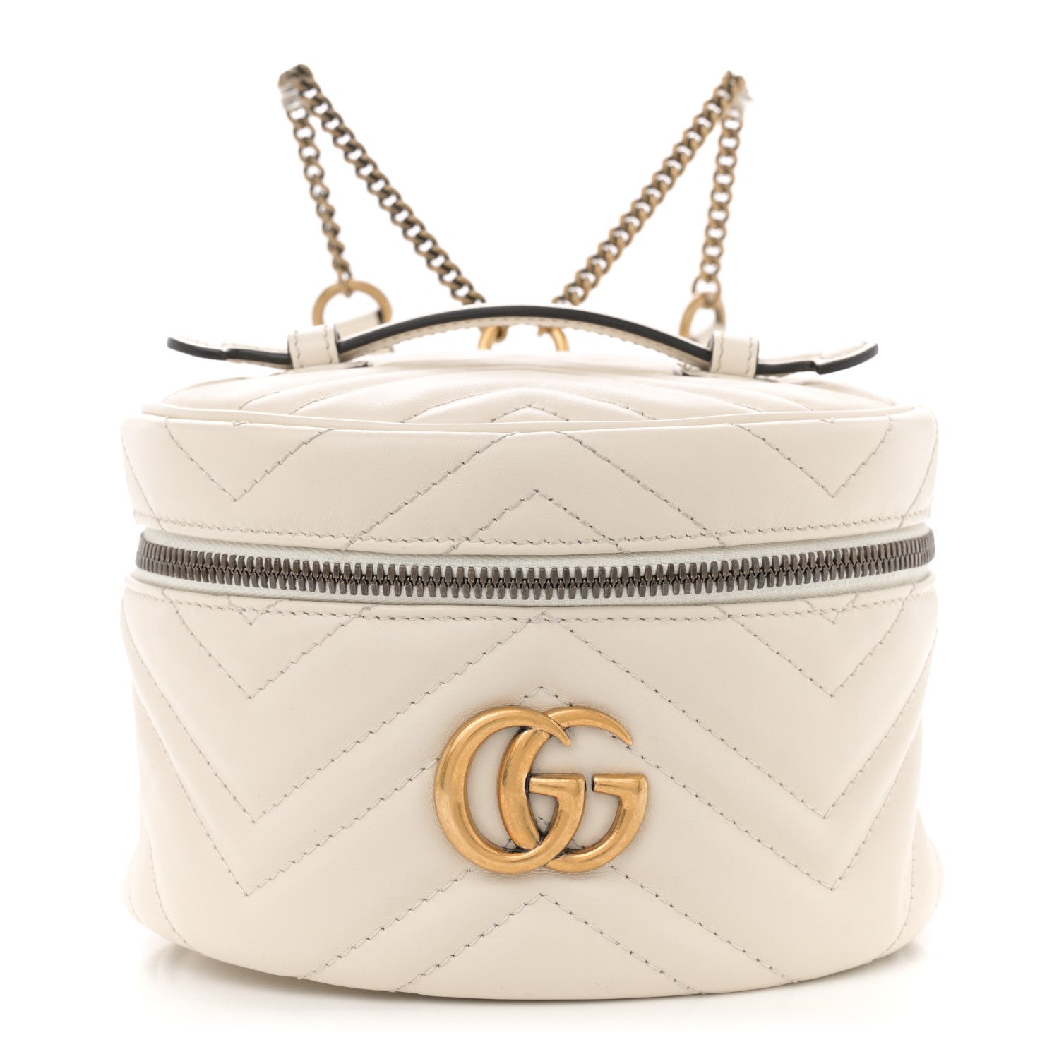 Gucci Calfskin Matelasse Mini GG Marmont Round Backpack White 1 of 10