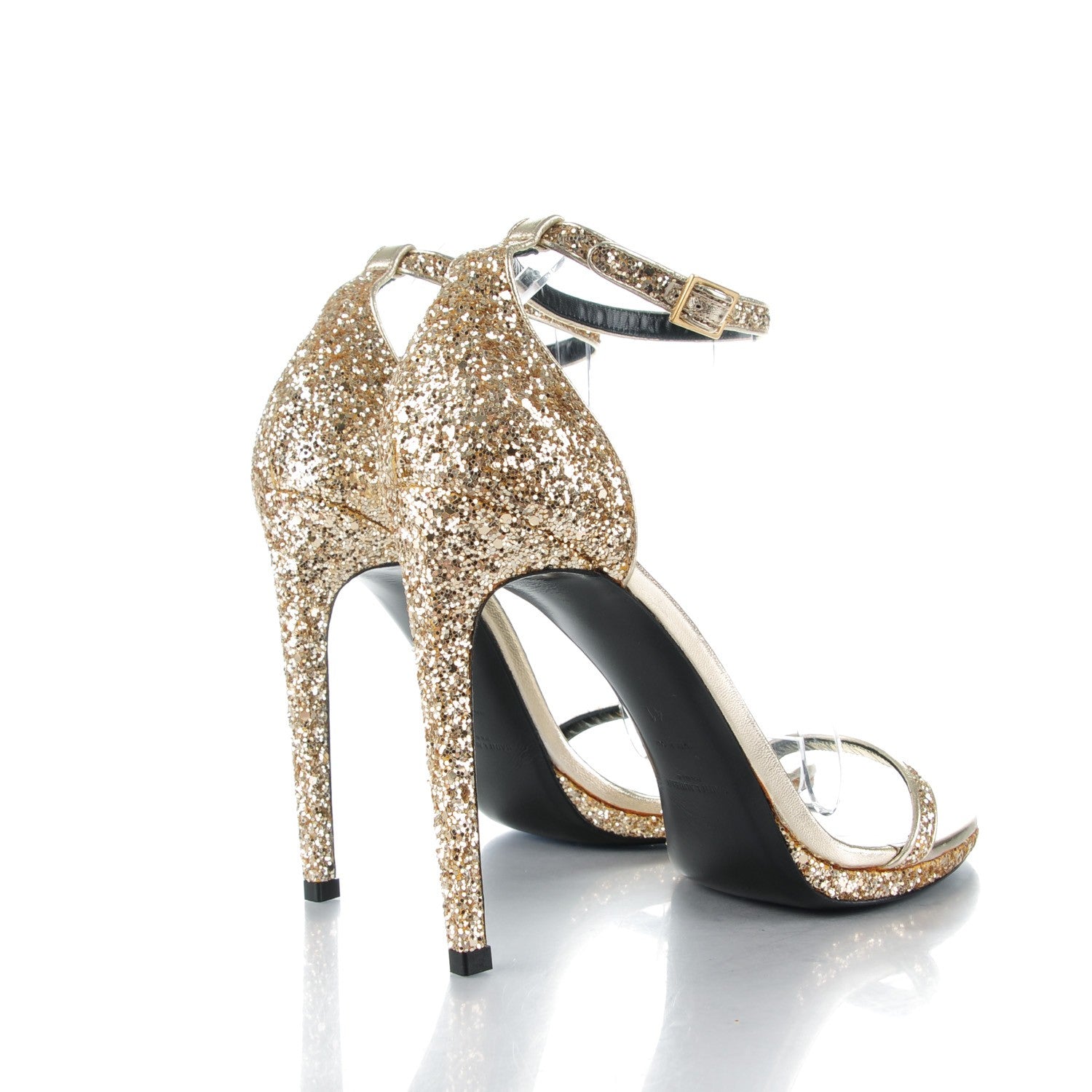 Saint Laurent Glitter Jane 110 Ankle Strap Sandals 41 Platino 4 of 8