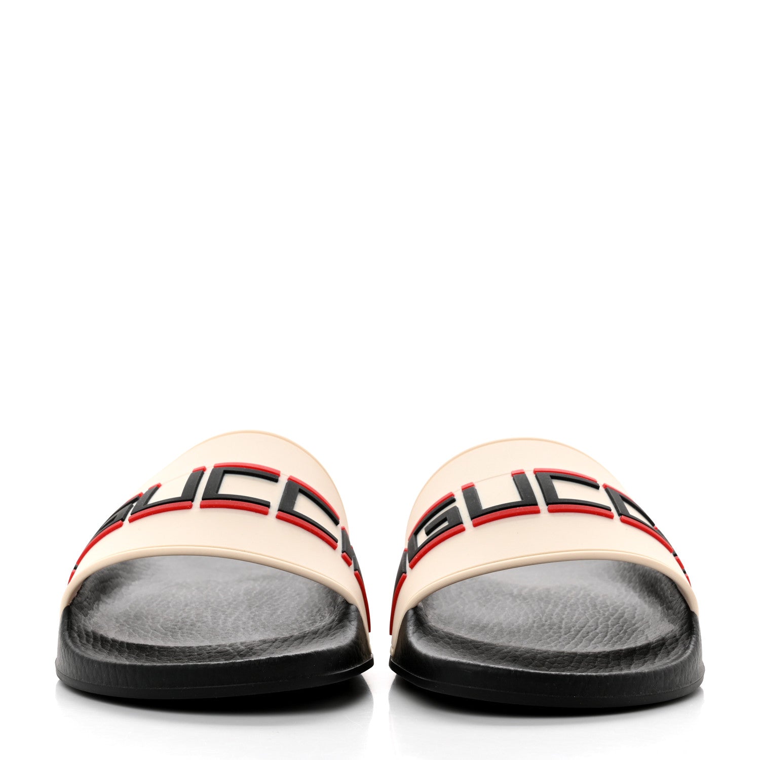 Gucci Rubber Stripe Womens Pool Slide Sandals 40 Ecru Poppy Black 2 of 8