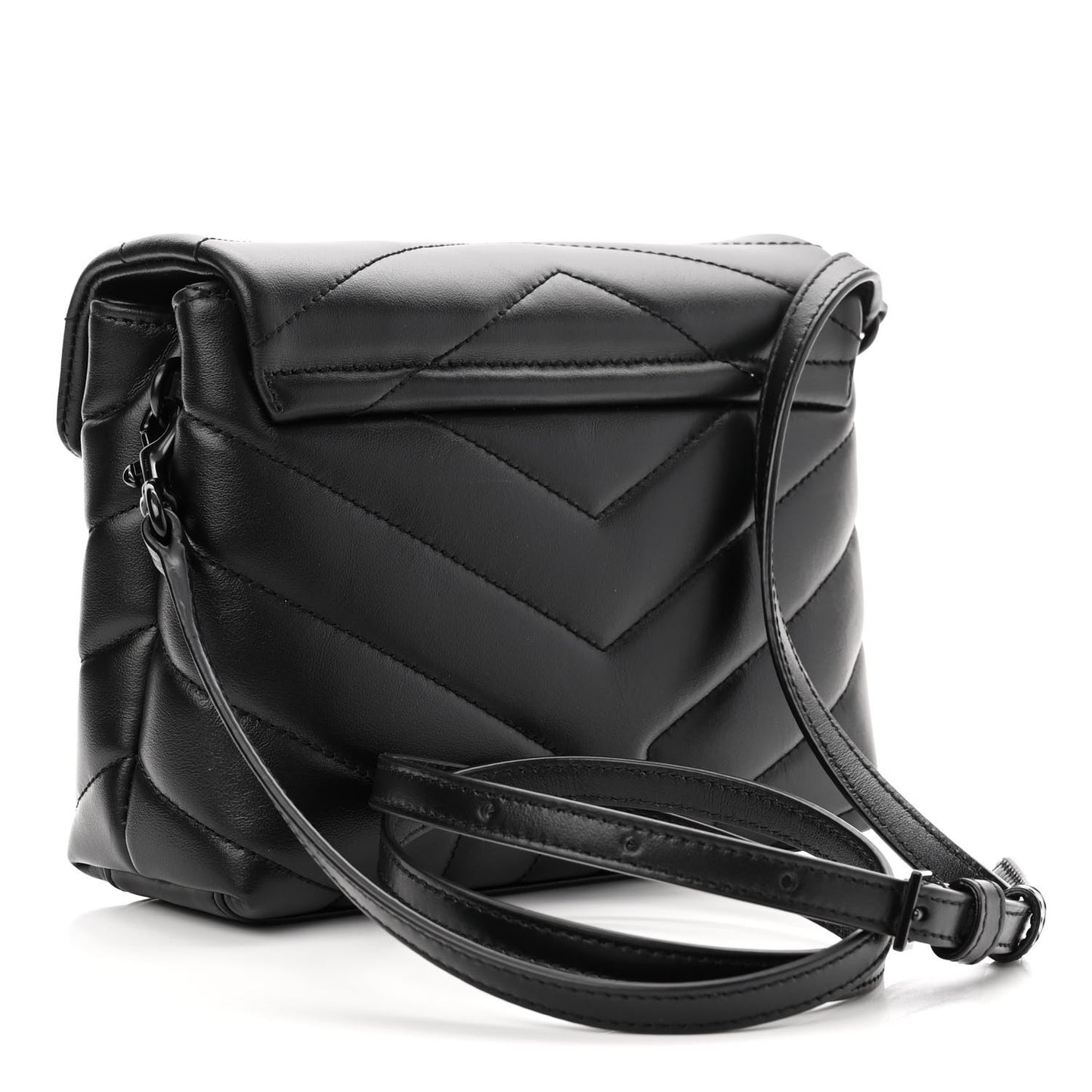 Calfskin Y Quilted Monogram Monochrome Toy Loulou Crossbody Bag Black