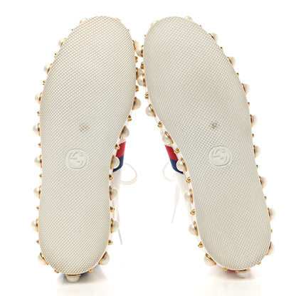 Gucci Calfskin Ayers Web Pearl Studded Womens Ace Sneakers 37 White 5 of 9