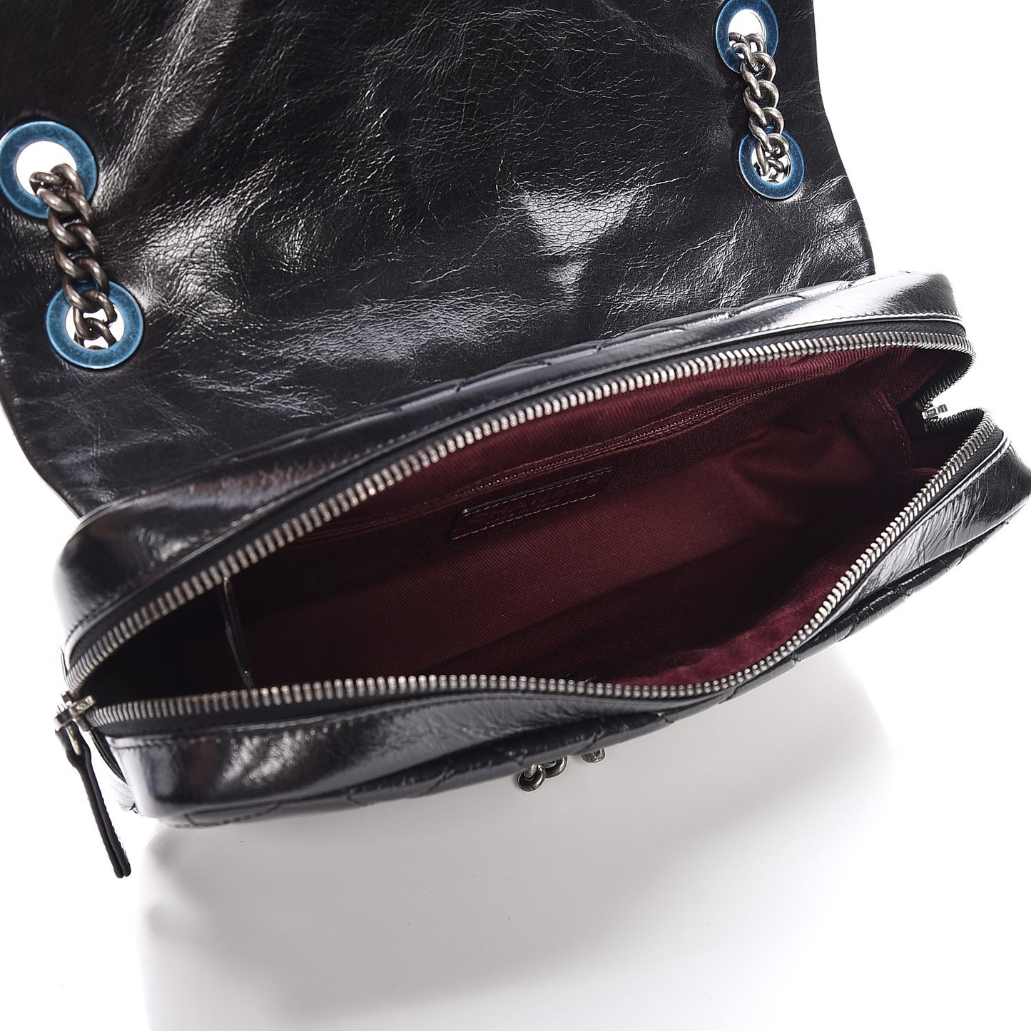 Glazed Calfskin Medium Duo Color Flap Black